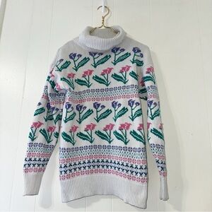 Smith-Forester Vintage Sweater Floral Grannycore Cottagecore Turtleneck Cotton S